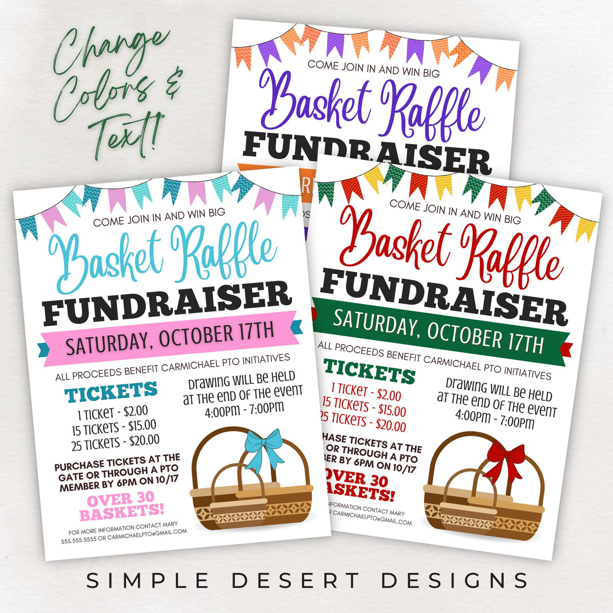 Pay Rent Raffle Editable Fundraiser Raffle Flyer Template - Simple Desert Designs