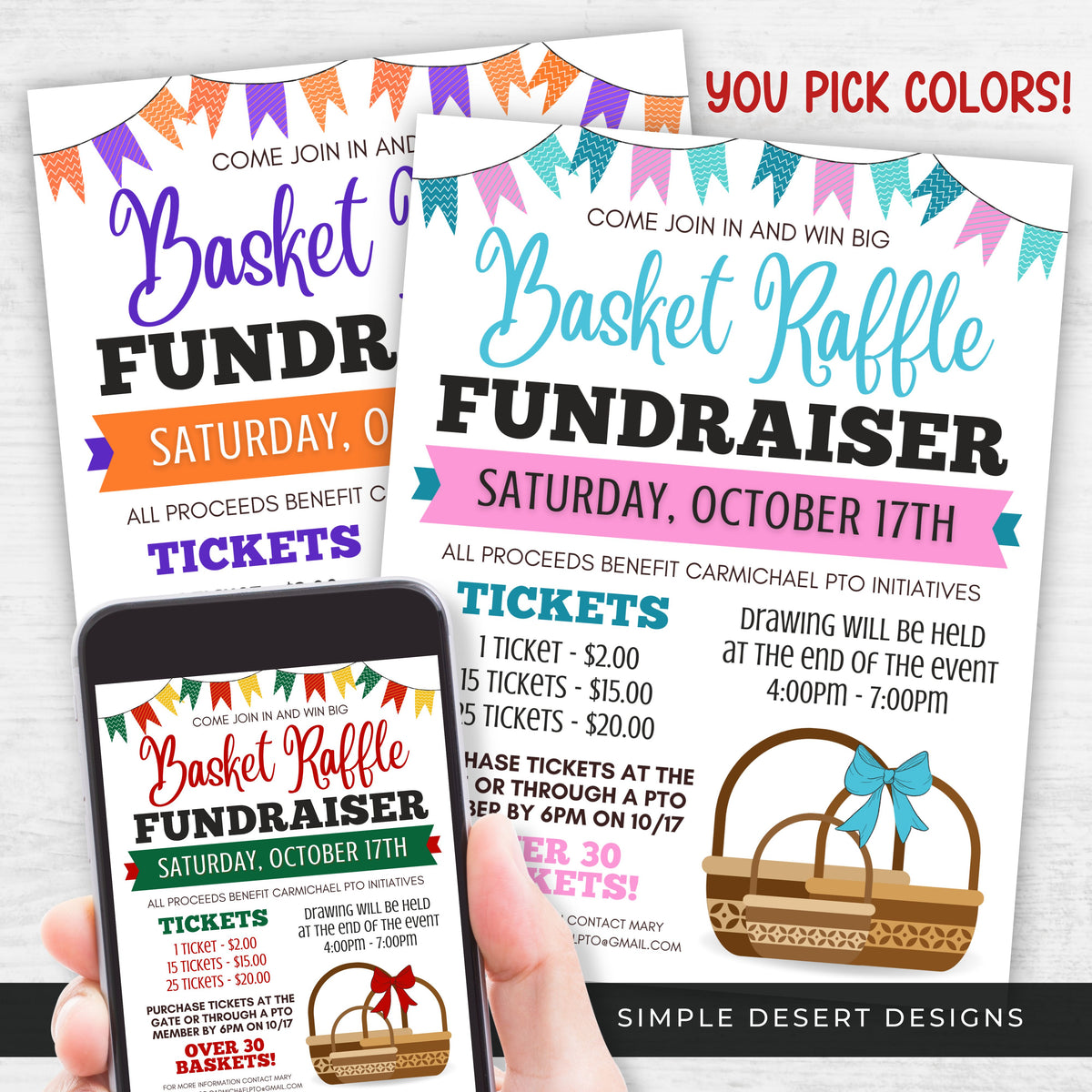 Editable Fundraiser Raffle Flyer Template - Simple Desert Designs