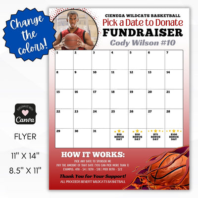 basketball calendar template with photo or logo space