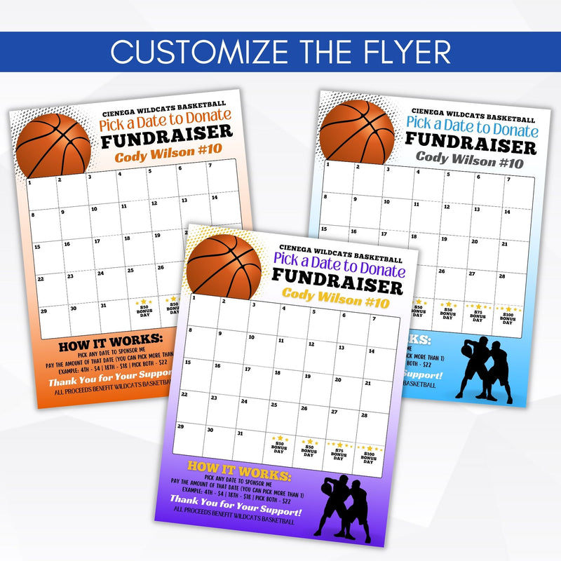 basketball fundraiser calendar template printable
