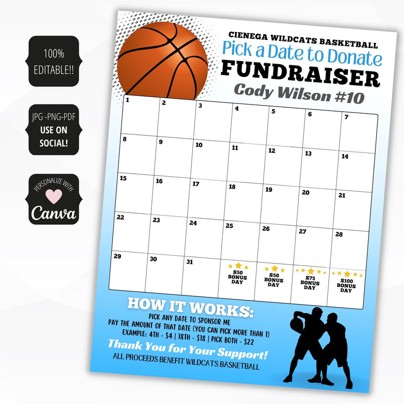 basketball fundraiser calendar