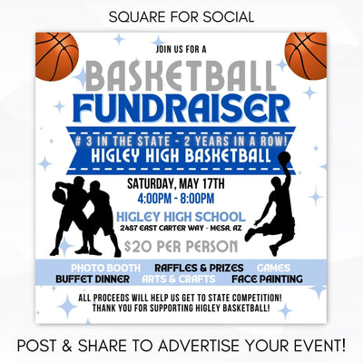 basketball fundraiser poster set social media template invitation