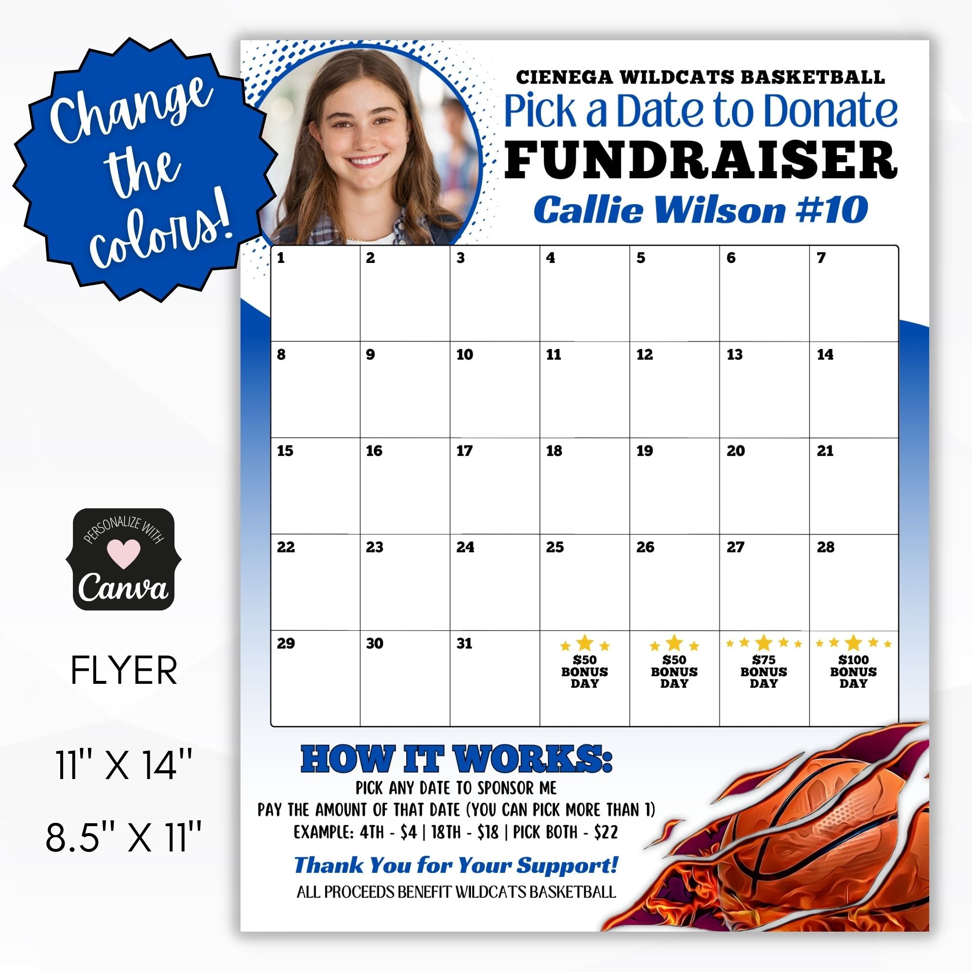 cash calendar fundraiser template