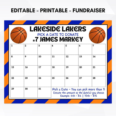 basketball cash calendar fundraising idea pick a date to donate fundraiser