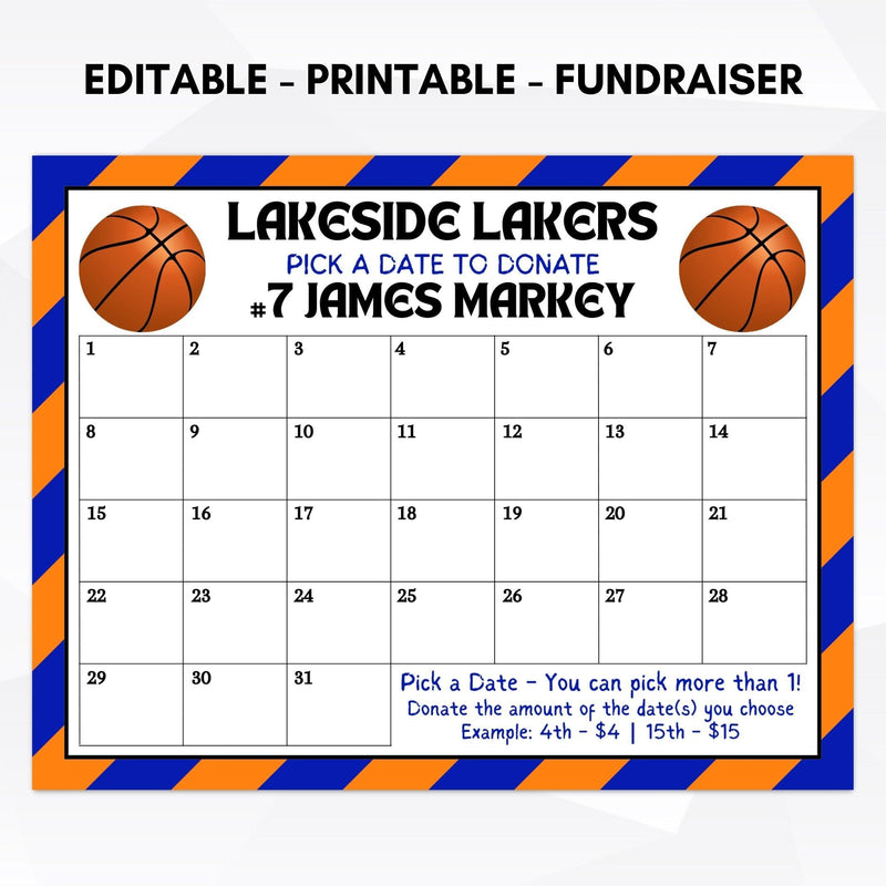 basketball cash calendar fundraising idea pick a date to donate fundraiser