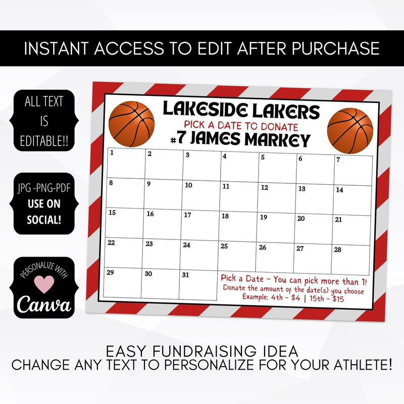 editable printable basketball cash calendar sports fundraiser school team club athletic fundraising idea