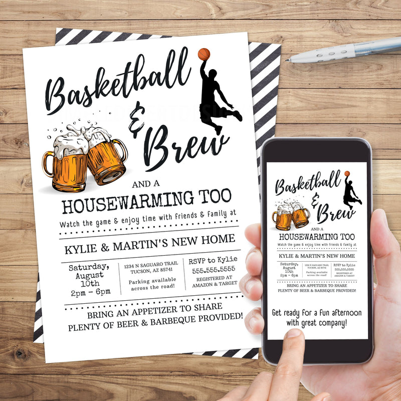 basketball theme party invitation with beer in digital e invitation and printed