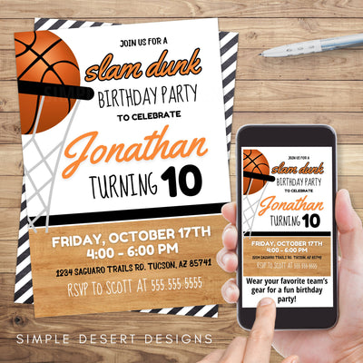 personalized basketball birthday party invitation for any age