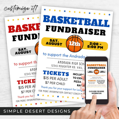 customizable basketball fundraiser flyer for any team colors and fundraising ideas
