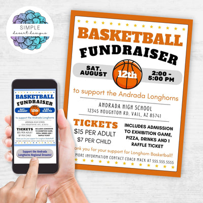 fully customizable basketball fundraiser flyer in digital and printed formats