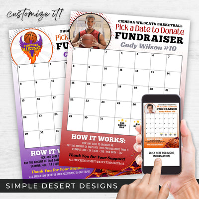 fully customizable basketball fundraising calendar with logo or photo space