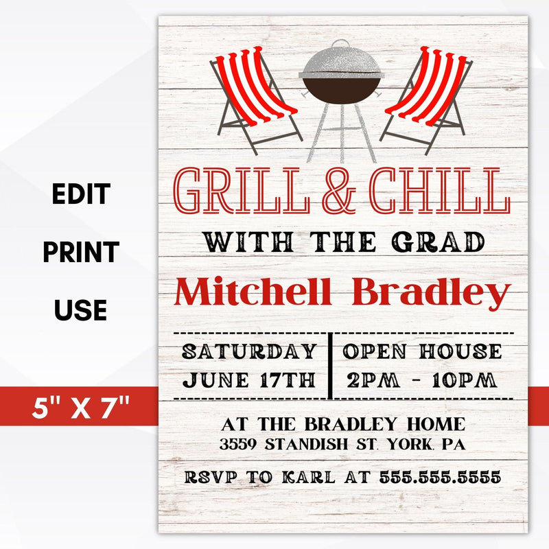 grill and chill summer barbeque party invite editable template