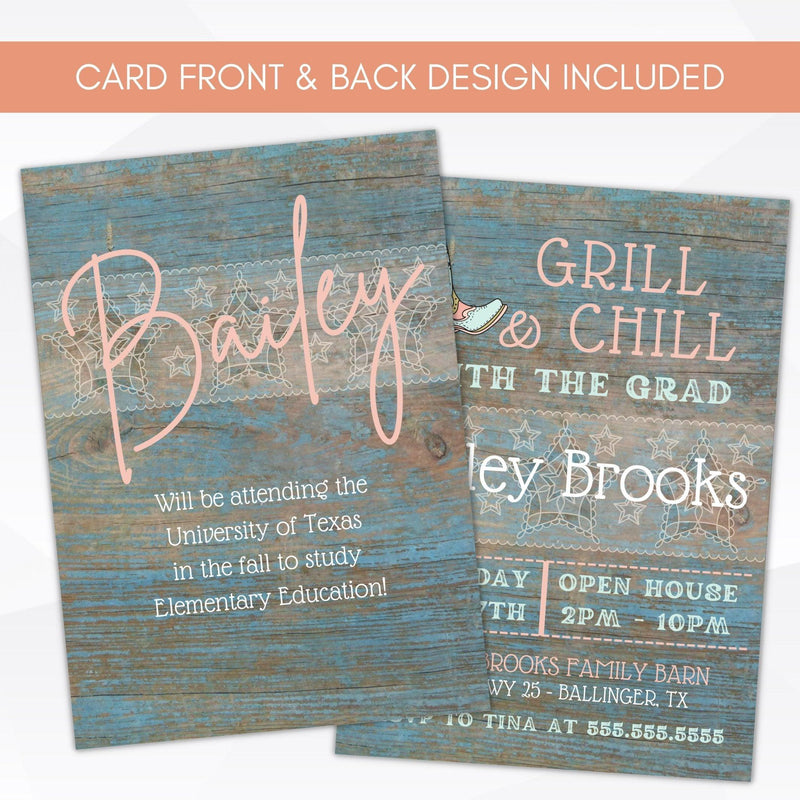 bbq cookout barbeque graduation party invitation feminine girl invite