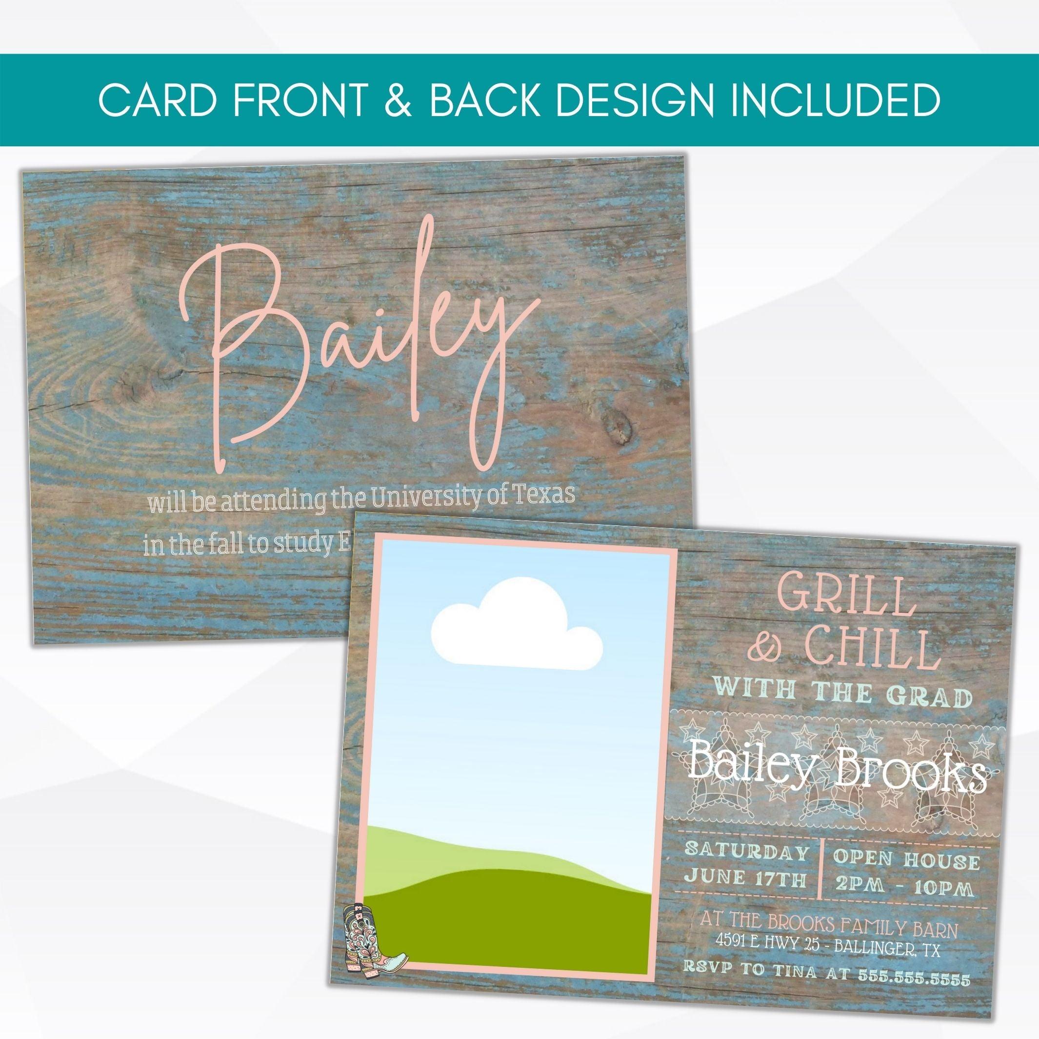 barn wood college high school graduation bbq party invitation template