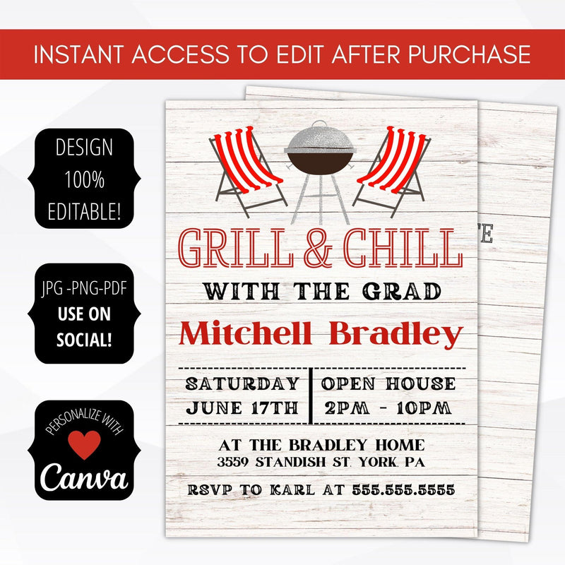 country bbq grill and chill party invitation summer barbeque birthday invitation template