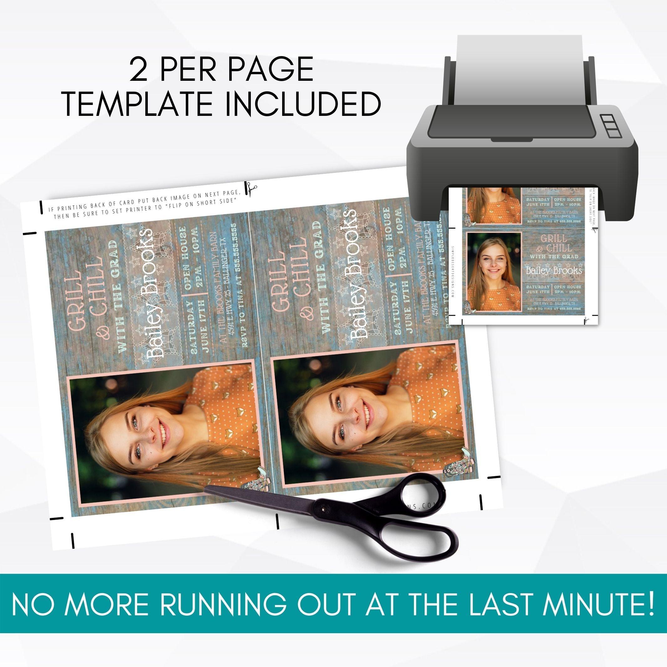 country western themed high school college graduation themed barbeque bbq grill and chill cookout invitation