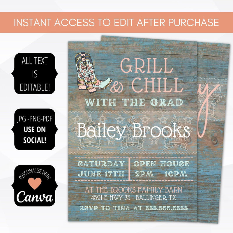 barn wood grill and chill graduation party invitation backyard barbeque birthday invitation