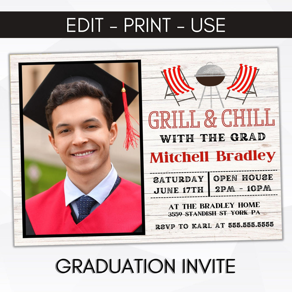Simple Grad Invite BBQ Grad Party Photo Graduation Announcement Invitation | Simple Desert ...