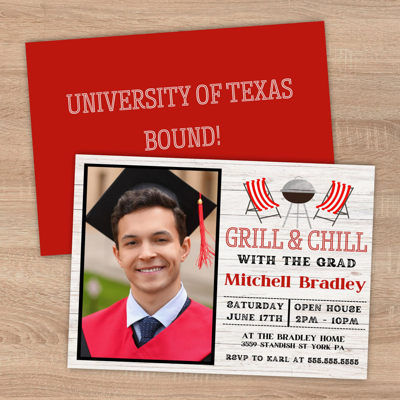 Graduation invitation with photo of a graduate, text &