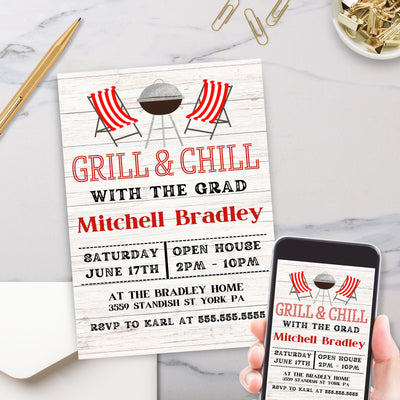 bbq grill and chill grad party invitation with no photo