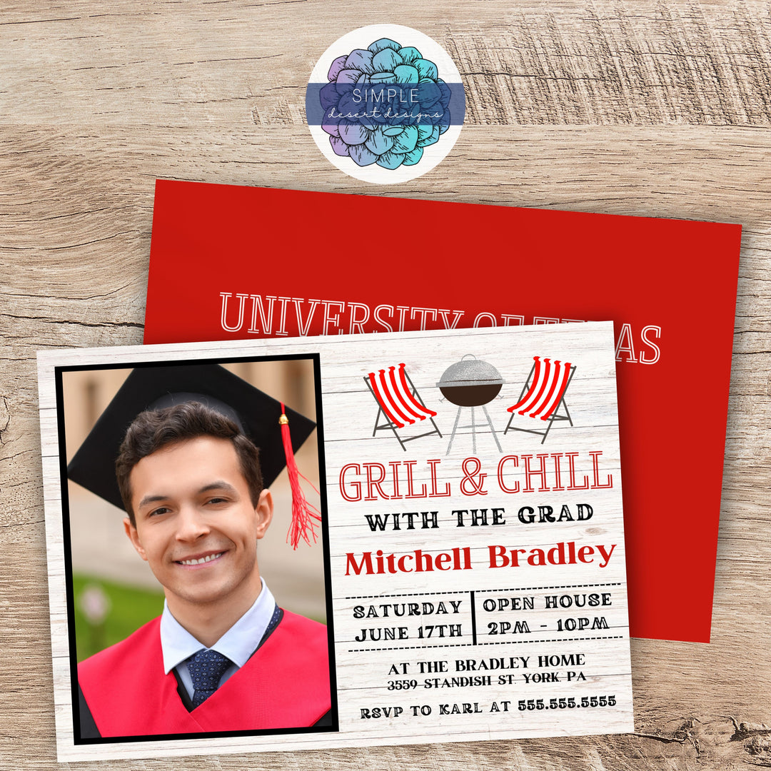 Simple Grad Party Invites BBQ Grad Party Photo Graduation Announcement Invitation | Simple Desert ...