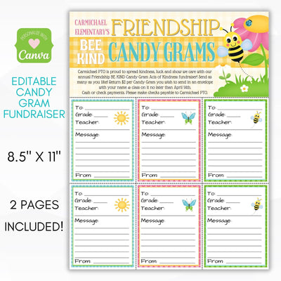 Be Kind candy gram fundraiser sheet