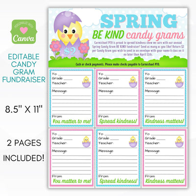 Be Kind spring candy gram fundraiser sheet