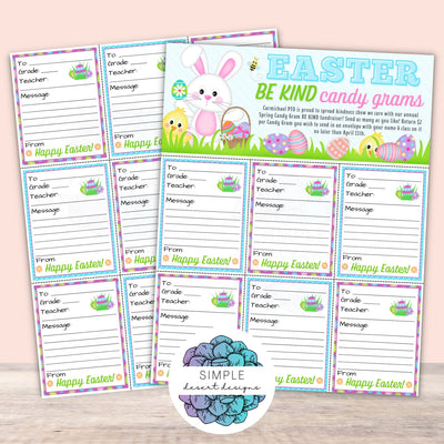 colorful easter candy grams with be kind message to support school movement