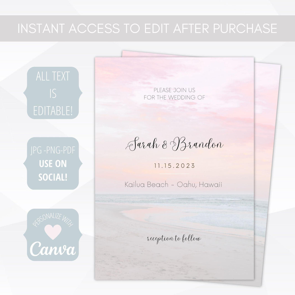 Beach Wedding Invitation Suite, image size:1200x1200