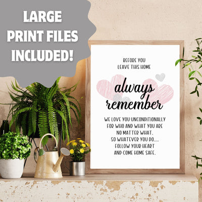 printable wall art for mud room foyer or kids inspirational artwork before you leave this home always remember