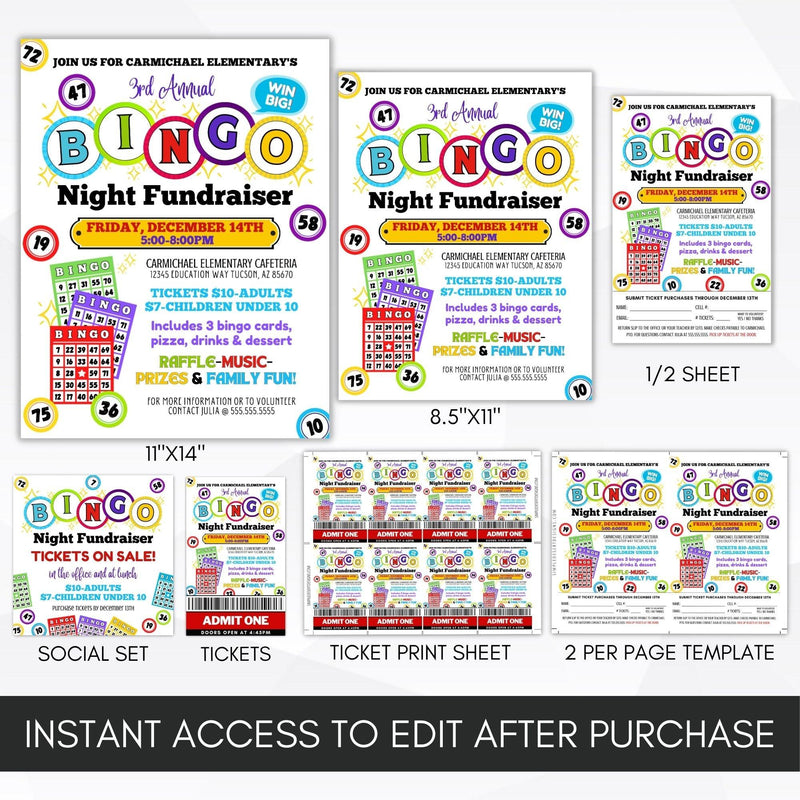 Sample Bingo Raffle Bingo Fundraiser Flyer Ticket Bundle – Simple Desert Designs