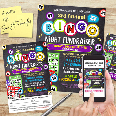 all in one bingo for fundraising invitation flyers tickets and social media post templates