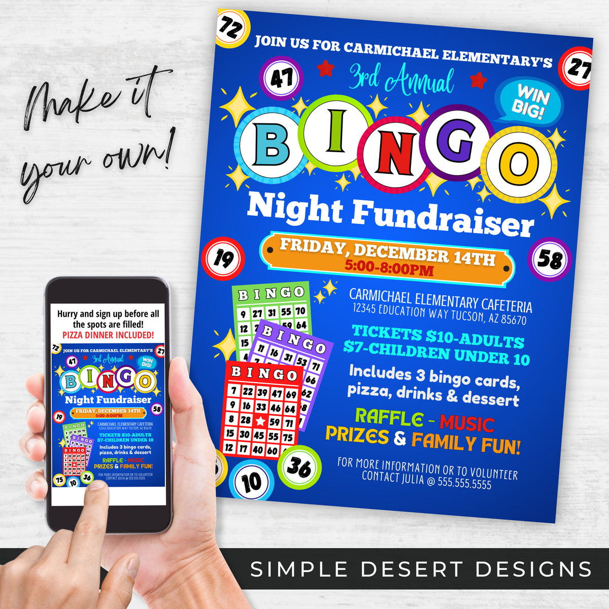 Bingo Fundraiser Event Flyer Set - Simple Desert Designs