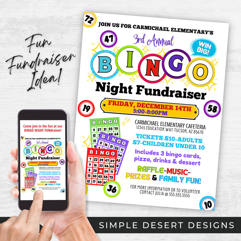 customizable bingo fundraiser flyer for bingo fundraising events