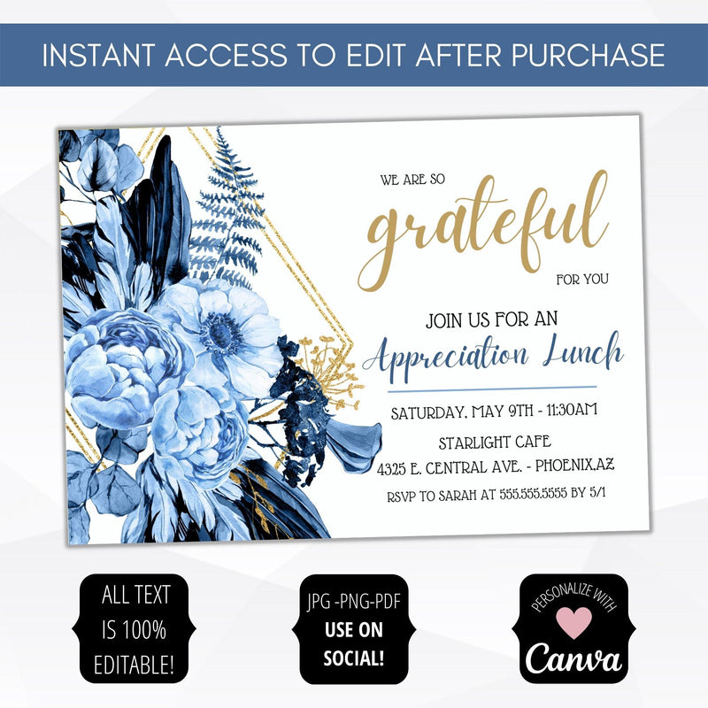 grateful for you volunteer employee teacher appreciation lunch brunch dinner event invite template