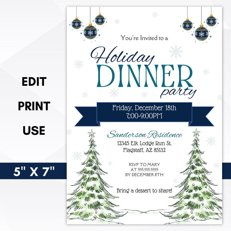 blue holiday dinner party invite