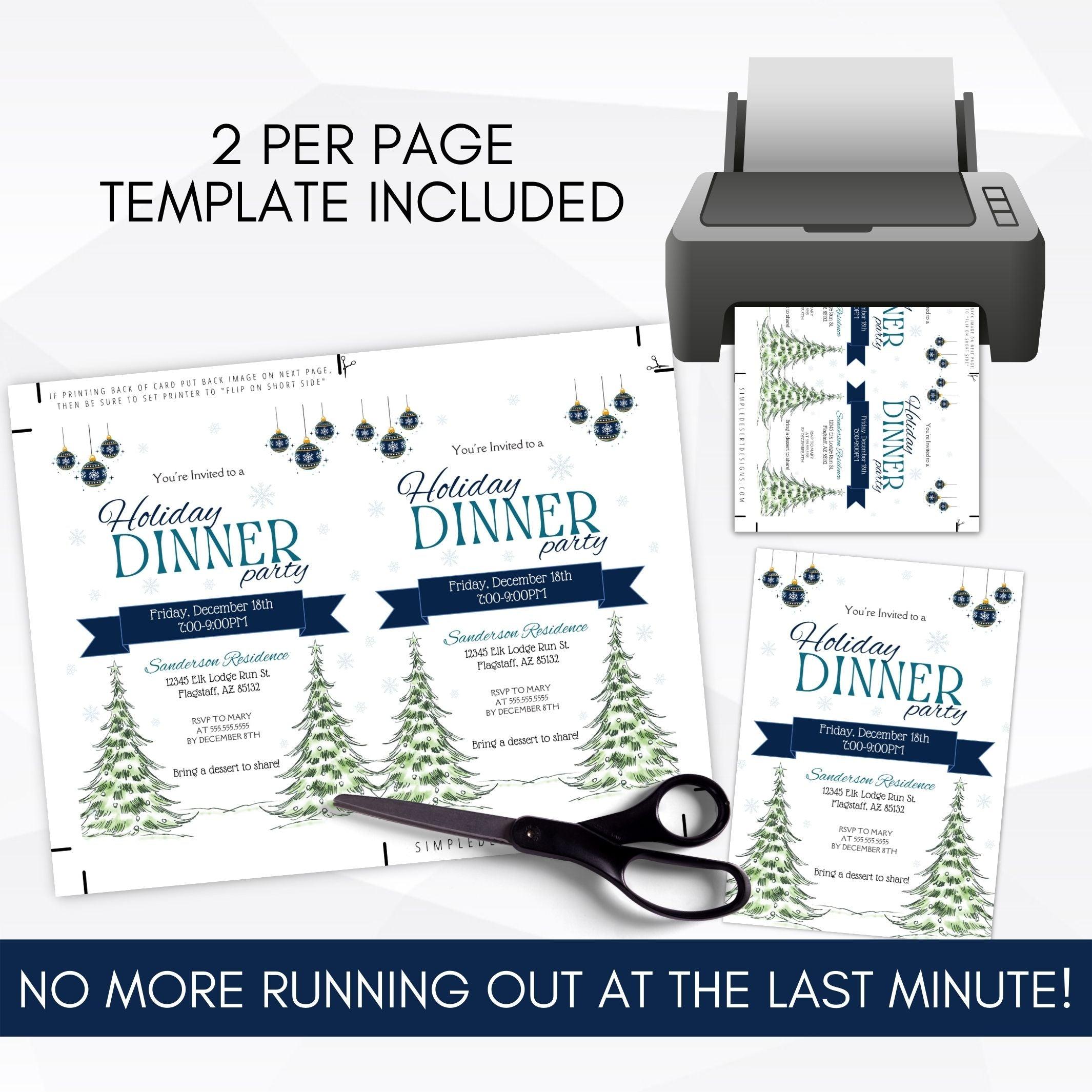 blue christmas dinner party invitation