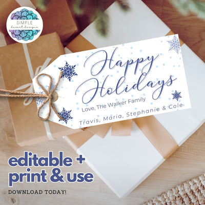 elegant blue happy holidays theme gift tags for work family friends
