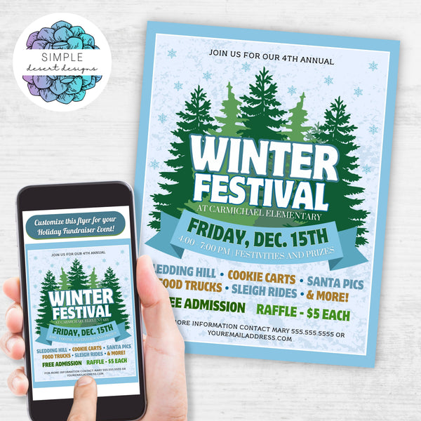 Winter Festival Flyer Poster Template - Simple Desert Designs