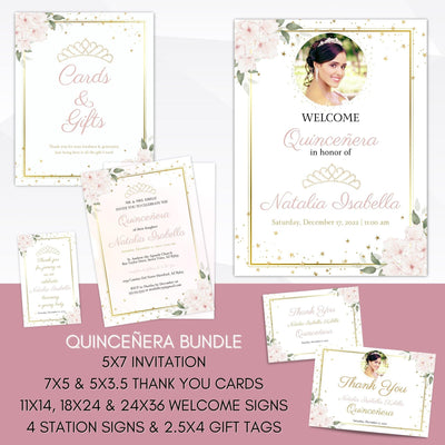 Editable quinceneara invitation suite