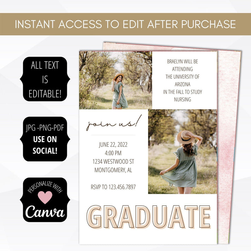 editable bohemian graduation picture announcement template