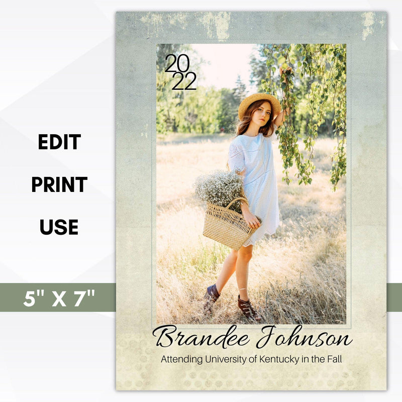 sage green aqua watercolor boho graduation photo picture invitation template