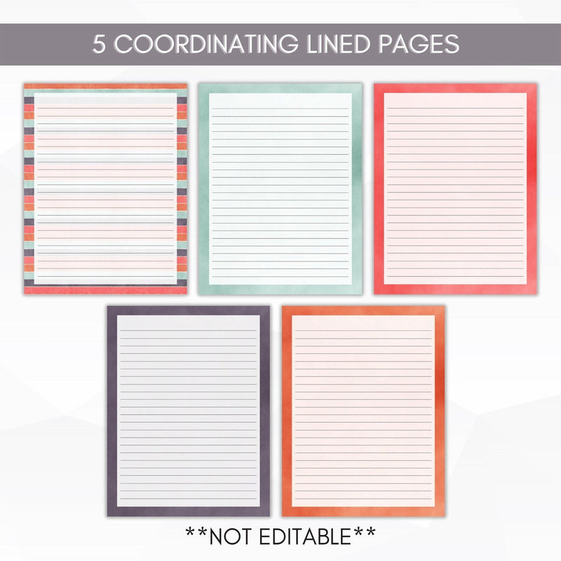 boho patterns lined stationery set