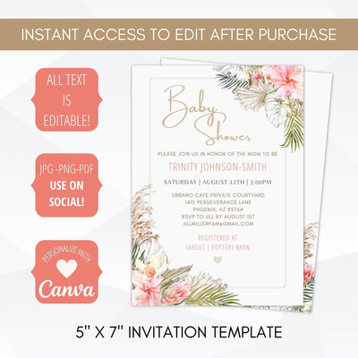 pampas grass baby shower invitation