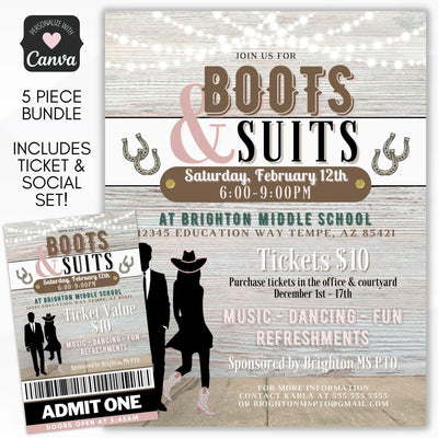 boots and suits barn dance invitation flyer bundle