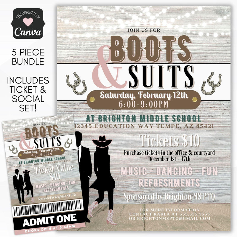 boots and suits barn dance invitation flyer bundle