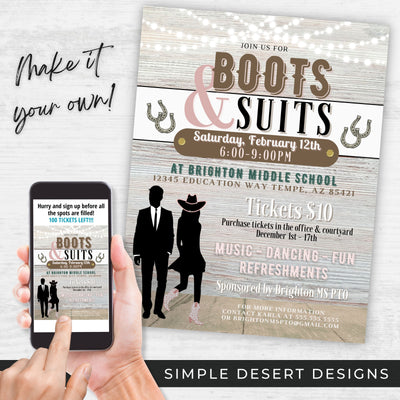 country western themed boots and suits formal dance flyer invitations