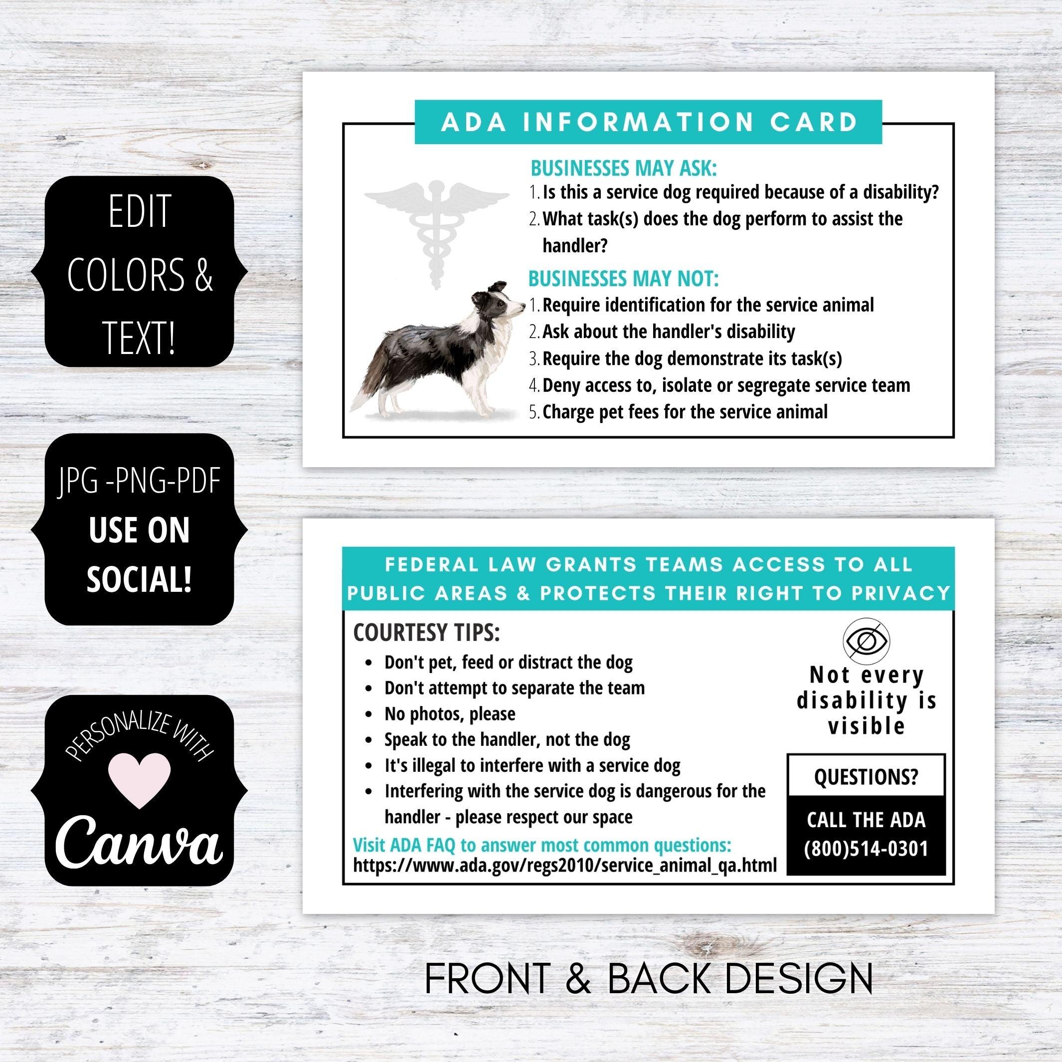 service dog ada cards