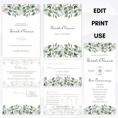 elegant greenery wedding invitation suite