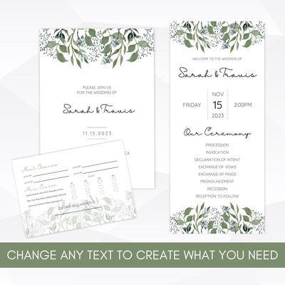printable wedding invitation template set